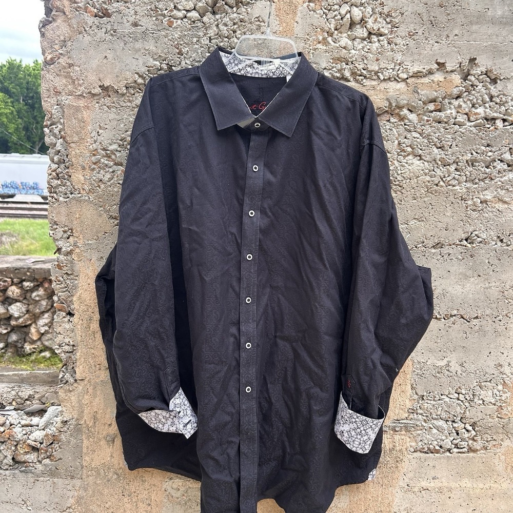 Robert Graham Shirt Mens 3XL Black Paisley Jacquard Long Sleeve Flip Cuff Cotton
